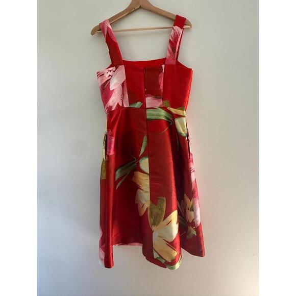 KAY UNGER NEW YORK Womens Size 6 Red Floral Sleeveless Midi Square Neck Elegant - Picture 3 of 10